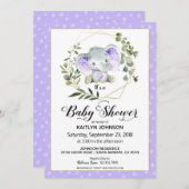 Lavendel Elephant Modern Baby shower Kaart (Voorkant / Achterkant)