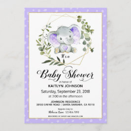 Lavendel Elephant Modern Baby shower Kaart