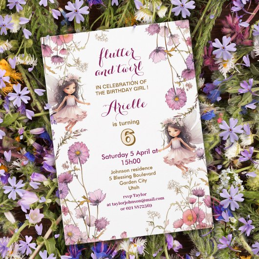 Lavendel Elfje wilde bloem Pixie Uitnodigingen