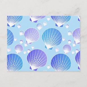 Lavendel en blauwe schelpen op lichtblauw briefkaart