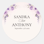 Lavendel en Blush Roos bruiloft Ronde Sticker (Voorkant)