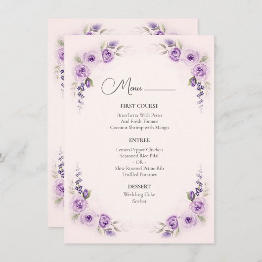 Lavendel en Blush Roos Wedding Menu (Voorkant / Achterkant)
