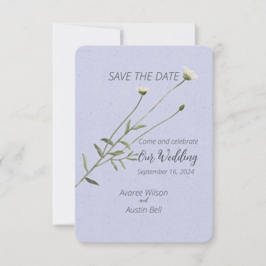 Lavendel en een enkele Daisy Save The Date (Voorkant)