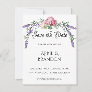 Lavendel en Eucalyptus roze pioenen Huwelijk Save The Date