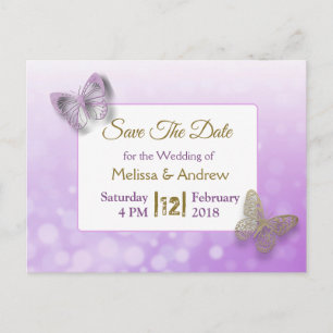 Lavendel en Gouden Vlinder Save the Dates Bruiloft Aankondigingskaart