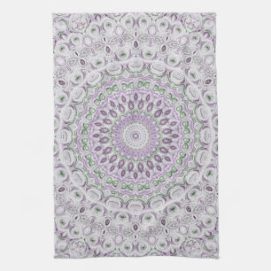 Lavendel en Groen Mandala Patroon Ontwerp Theedoek