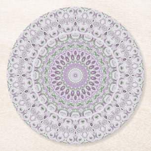 Lavendel en Groen Mandala Patroonontwerp Ronde Kartonnen Onderzetter