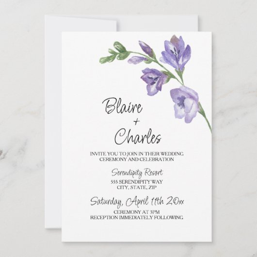 Lavendel en groene bloemen huwelijksuitnodiging kaart (Voorkant)