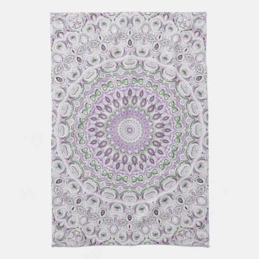 Lavendel en groene mandala patroon ontwerp theedoek (Verticaal)