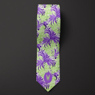 Lavendel en limoengroene monogram stropdas