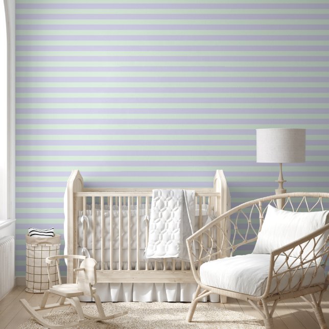 Lavendel en Mint Groen Horizontaal Gestreept patro Behang (Kinderen)