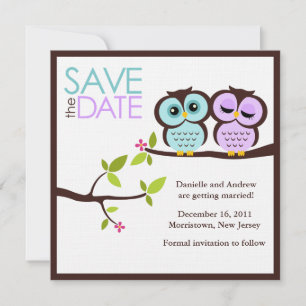 Lavendel en Munt Uilen Bruiloft Save The Date