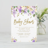 lavendel en perzikflorale baby shower, uitnodiging (Staand voorkant)