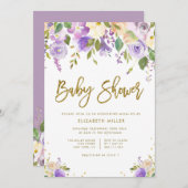lavendel en perzikflorale baby shower, uitnodiging (Voorkant / Achterkant)