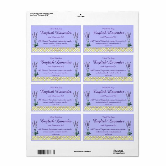  Lavendel en Plaid Handmade Zeeplabel Etiket (Full Sheet)