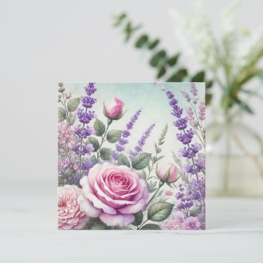 Lavendel en Roos Garden Briefkaart (Staand voorkant)