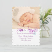 Lavendel en roze foto geboorte aankondiging (Staand voorkant)