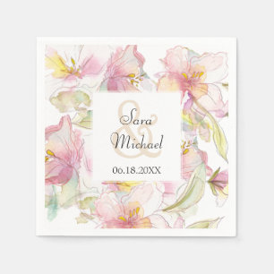 Lavendel en Roze Pastel Waterverf Bloemenbruiloft Servetten