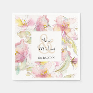 Lavendel en Roze Pastel Waterverf Bloemenbruiloft Servetten