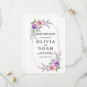 Lavendel en Roze Roos Geometrische Bewaar de Datum Save The Date