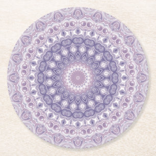 Lavendel en Sering Mandala Patroon Ronde Kartonnen Onderzetter
