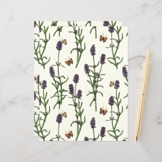 Lavendel en vlinders op gebroken wit (Voorkant / Achterkant in situ)