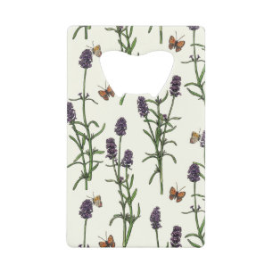 Lavendel en vlinders op gebroken wit kredietkaart flessenopener