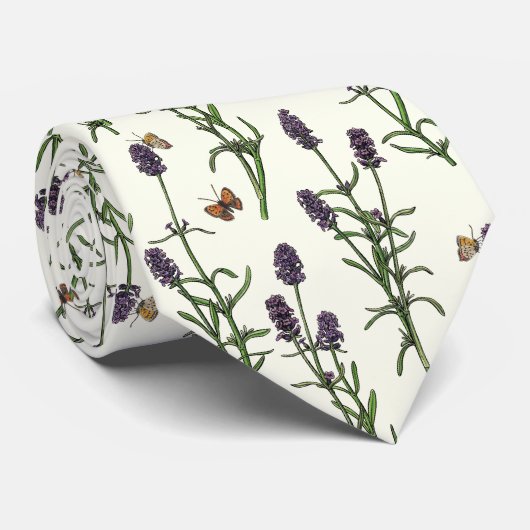 Lavendel en vlinders op gebroken wit stropdas (Opgerold)