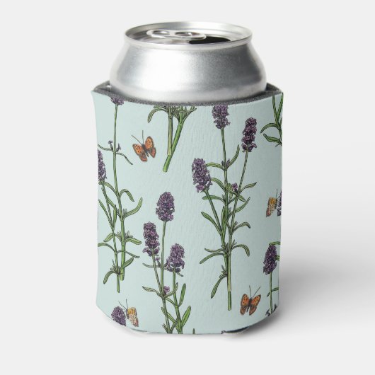 Lavendel en vlinders op zeeen glas blikjeskoeler (Blikje Achterkant)