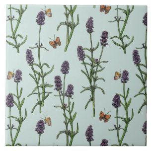 Lavendel en vlinders op zeeen glas tegeltje