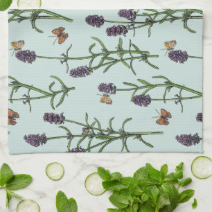 Lavendel en vlinders op zeeen glas theedoek