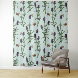 Lavendel en vlinders op zeeen glas wandkleed