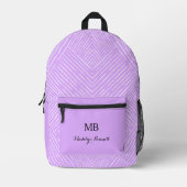 Lavendel en wit geometrisch monogram bedrukte rugzak (Voorkant)