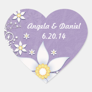 Lavendel en witte bloemen bewaren de datum hart sticker