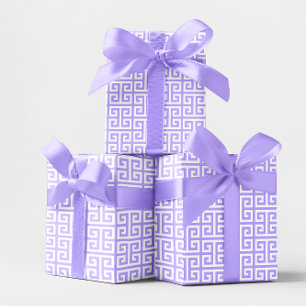 Lavendel en witte Griekse sleutelpatroon Cadeaupapier