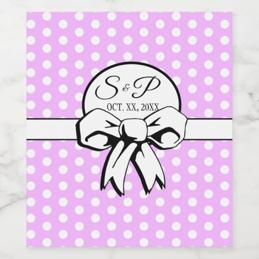 Lavendel en witte Polka Dot White Bow Personaliser Wijn Etiket (Enkel label)