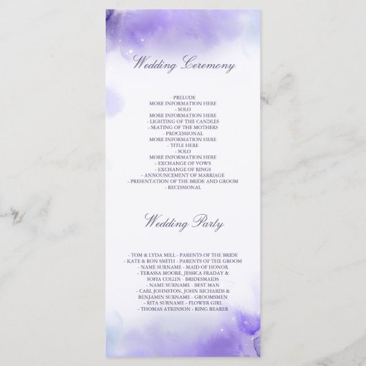 Lavendel en witte rozen bruiloft programma's (Achterkant)