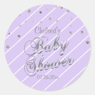  Lavendel en Zilver - Baby shower Ronde Sticker