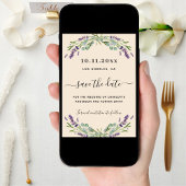 Lavendel eucalyptus beige bruiloft save the date