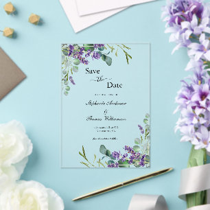 Lavendel Eucalyptus Bloem Bruiloft Save The Date Acryl Uitnodigingen