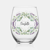 Lavendel eucalyptus groen naam script wijnglas zonder voet (Achterkant)