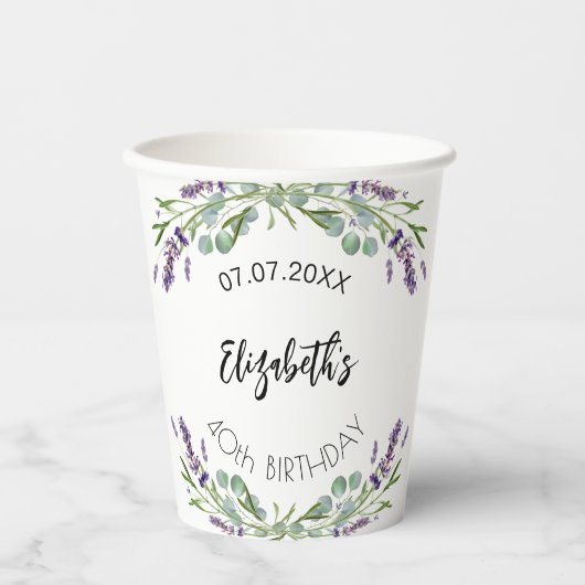 Lavendel eucalyptus groen verjaardag papieren bekers (Voorkant)
