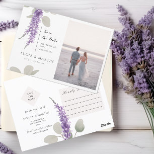 Lavendel eucalyptus laat foto opslaan van de datum briefkaart
