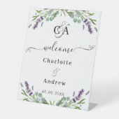 Lavendel eucalyptus monogram welkom huwelijk reclamebord met voetstuk (Voorkant)