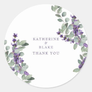 Lavendel & Eucalyptus Namen Bruiloft Dank u Ronde Sticker