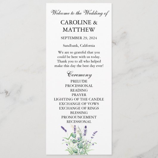 Lavendel Eucalyptus Paarse Floral Sage Wedding Programma (Voorkant)
