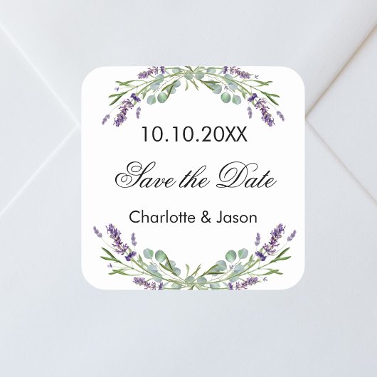 Lavendel eucalyptus trouwkaart Save the Date Vierkante Sticker