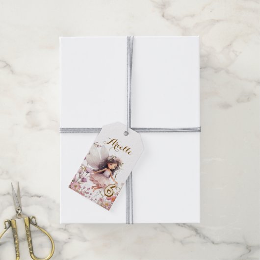 Lavendel fee wilde bloem pixie verjaardag cadeaulabel (Met Touw)