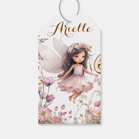 Lavendel fee wilde bloem pixie verjaardag cadeaulabel (Achterkant)