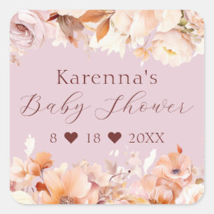 Lavendel Floral Herfst Baby shower Envelope Seal Vierkante Sticker